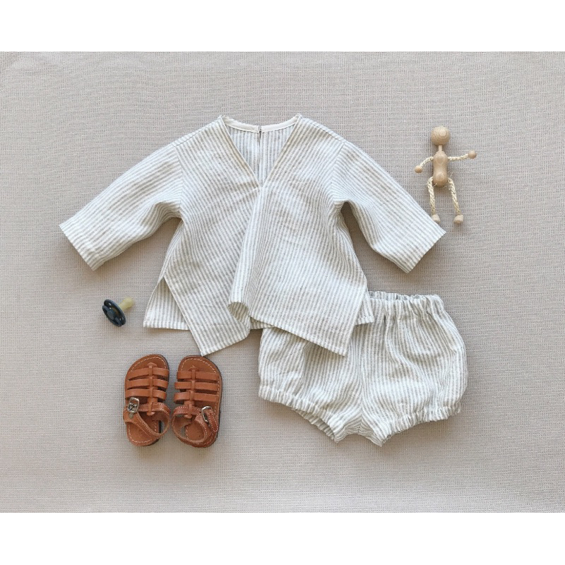 Pakaian linen bayi Setelan linen alami, Kemeja linen bayi dan set linen bloomer, Pakaian linen anak 