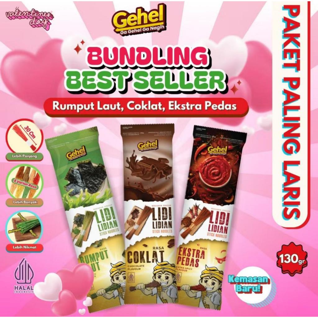 

Bundling 3 BestSeller Lidi Gehel Rumput Laut - Extra Pedas - Coklat Panjang 30cm