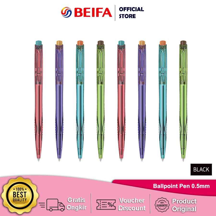 

Beifa Ball Point Pen Cetrek Tinta Hitam 8pcs KB201