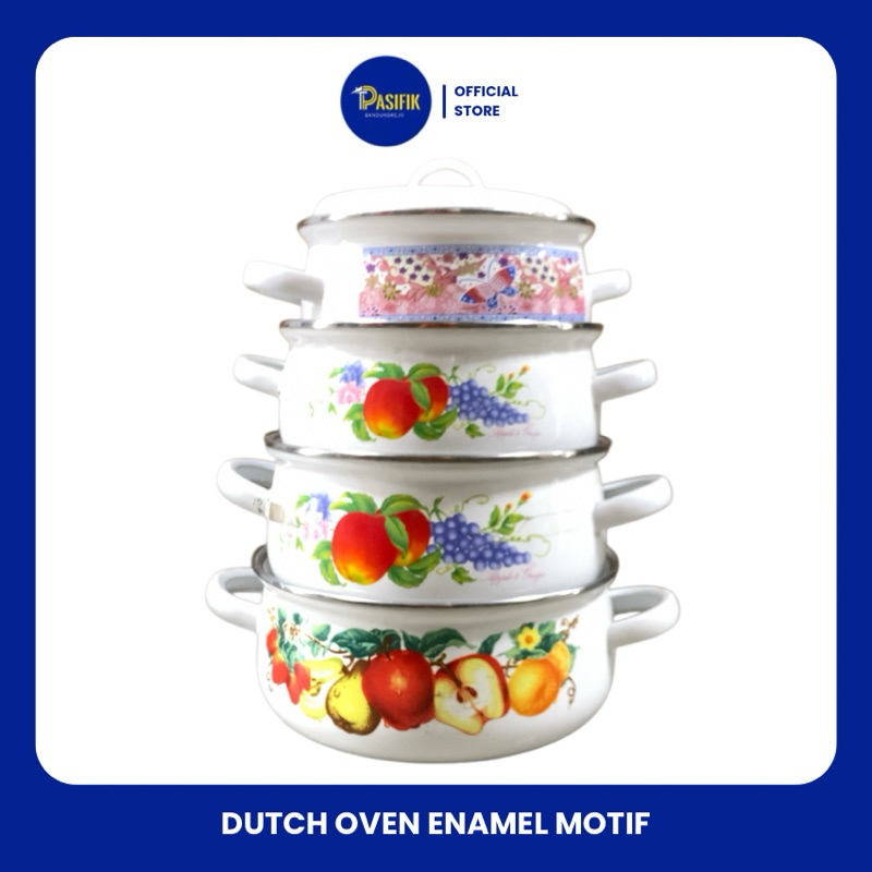 DUTCH OVEN ENAMEL MOTIF / PANCI ENAMEL GAGANG PUTIH