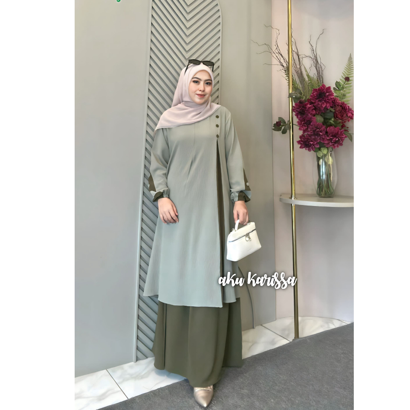 SET ROK MALAY QINARA AKU KARISSA OOTD LEBARAN TUNIK