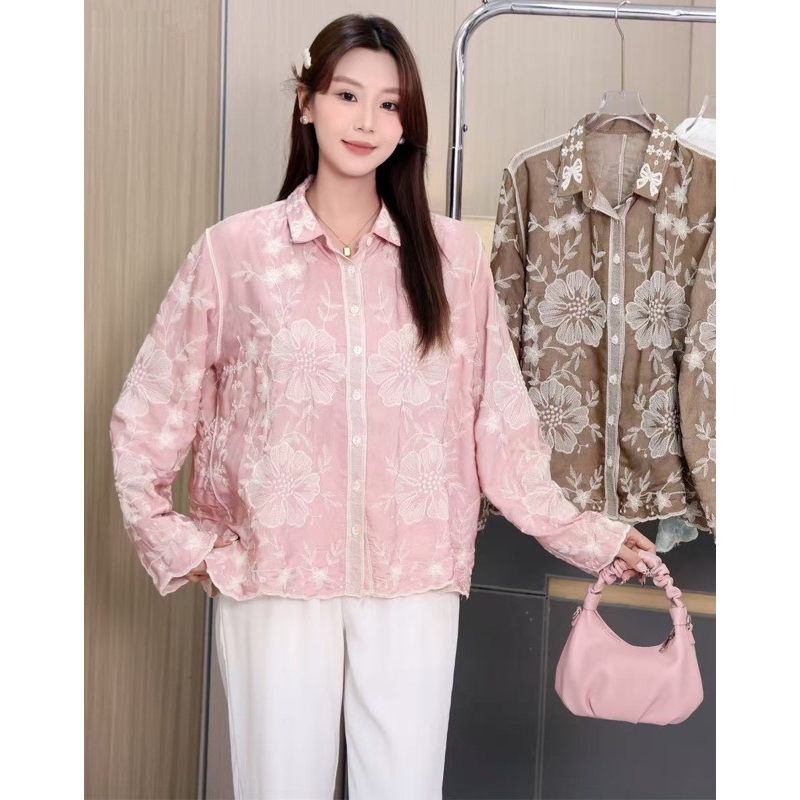 Nineties Studio - Kemeja bordir bunga / kemeja pita / kemeja 2 warna / kemeja korea / kemeja musim p