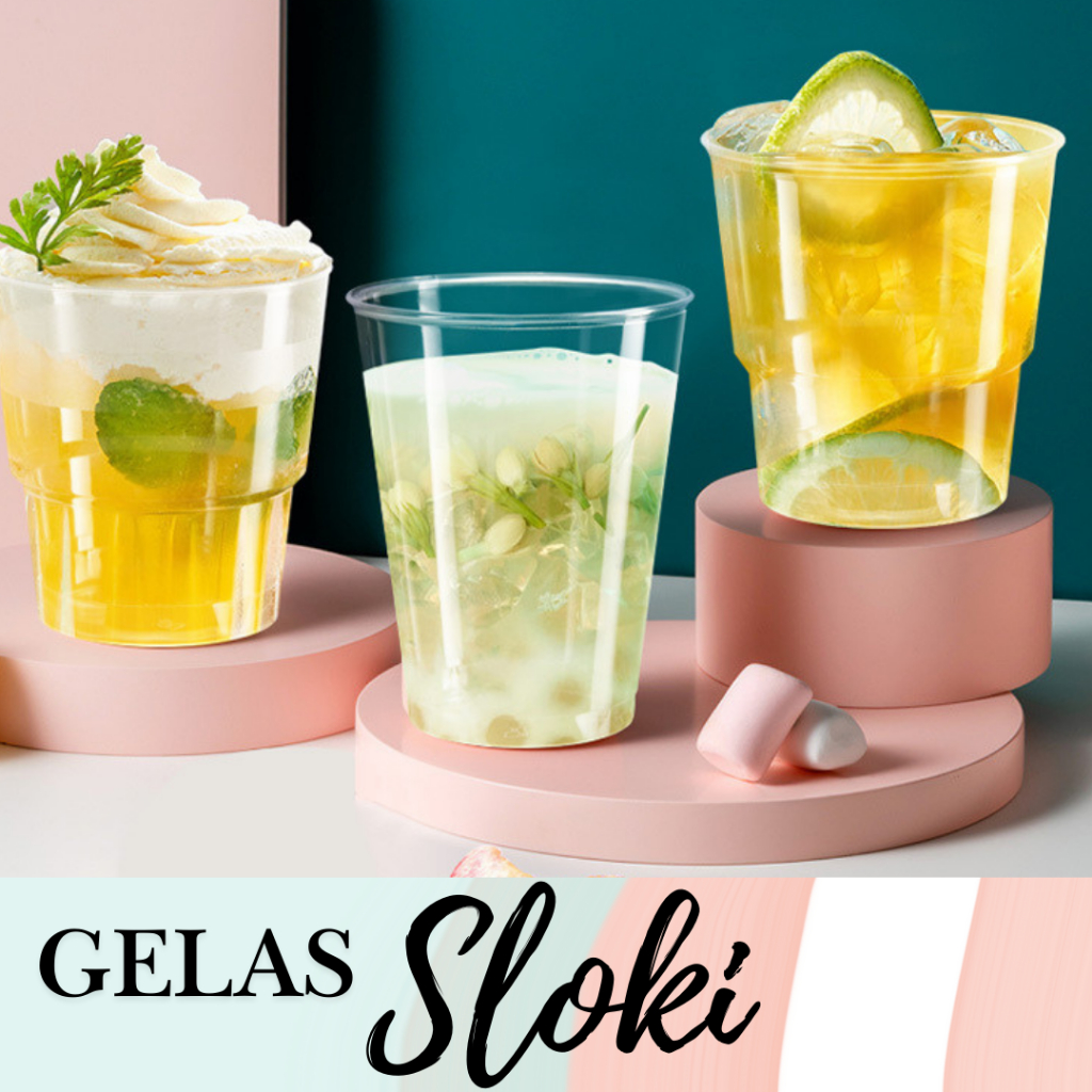 Sloki mini  Gelas Plastik Bening Transparant Unik Seperti Kaca untuk Minuman Jus Dessert cup