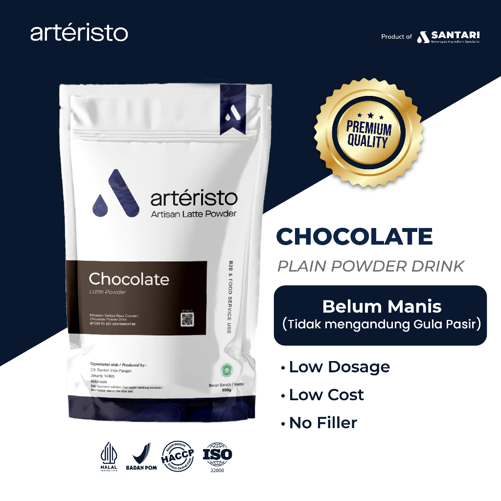 

ARTERISTO CHOCOLATE PREMIUM POWDER DRINK 500GR - TANPA GULA PASIR - Bubuk Minuman Instan