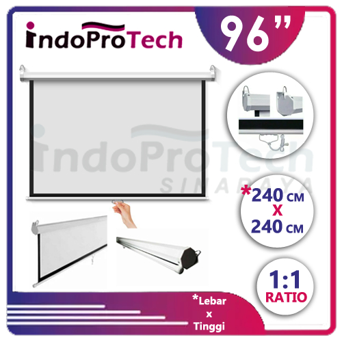 Screen Projector - Layar Proyektor Manual - Gantung 96" (244x 244cm) - Layar Proyektor Manual 96 inc