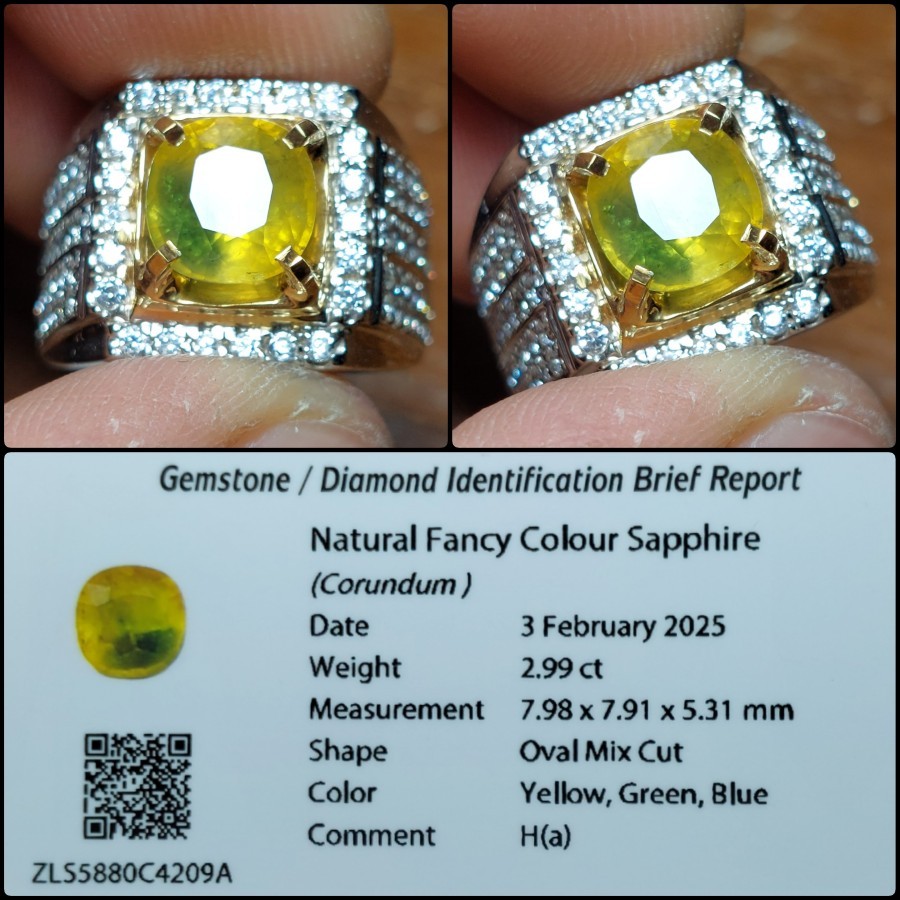 Natural Fancy Sapphire Corundum Yellow Green Blue Tri Color Gems Batu Permata Safir Asli