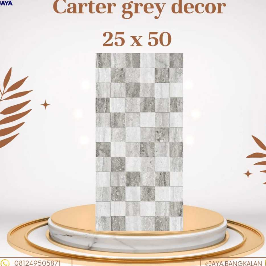 KERAMIK DINDING GLOSSY CARTER GREY DECOR 25 X 50 PLATINUM