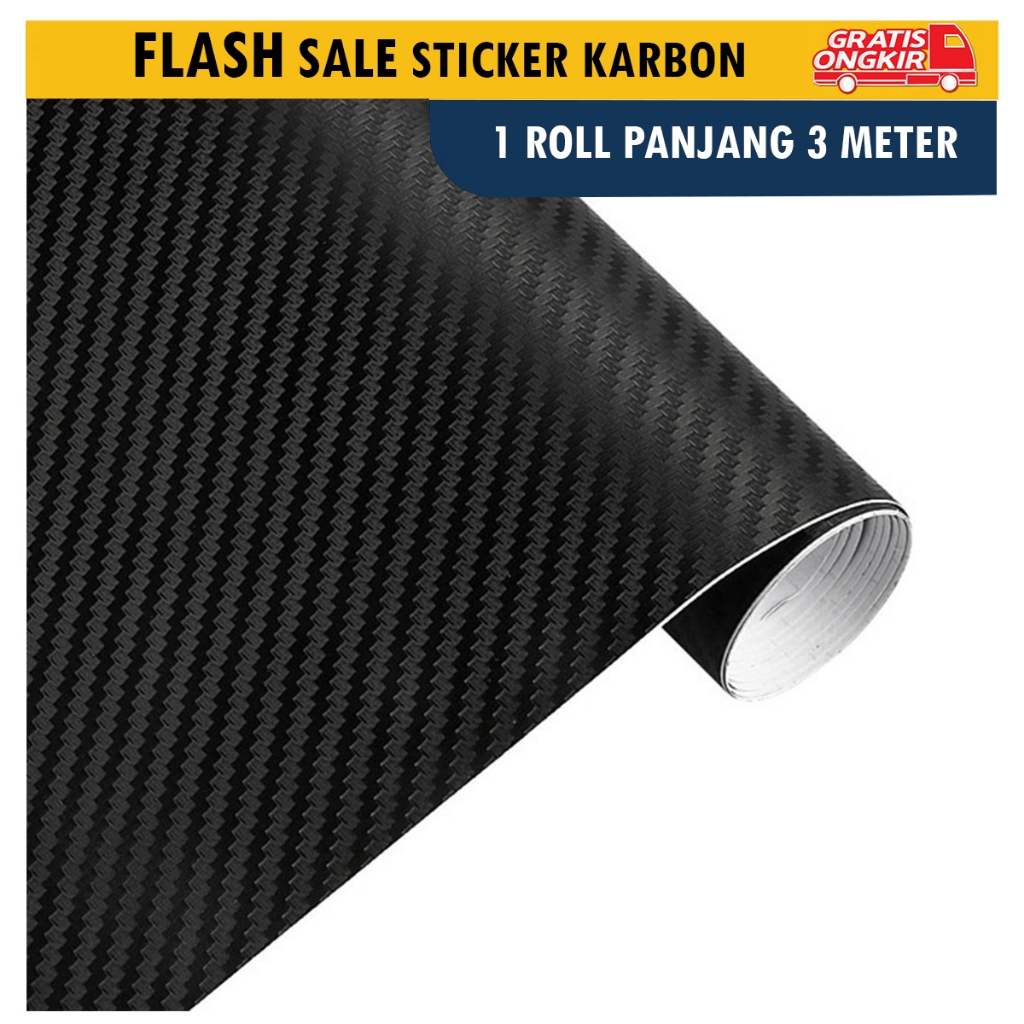 Stiker Skotlet Motor Mobil Karbon Hitam Doff 3D BLACK - Carbon Hitam Matte Panjang 3 Meter