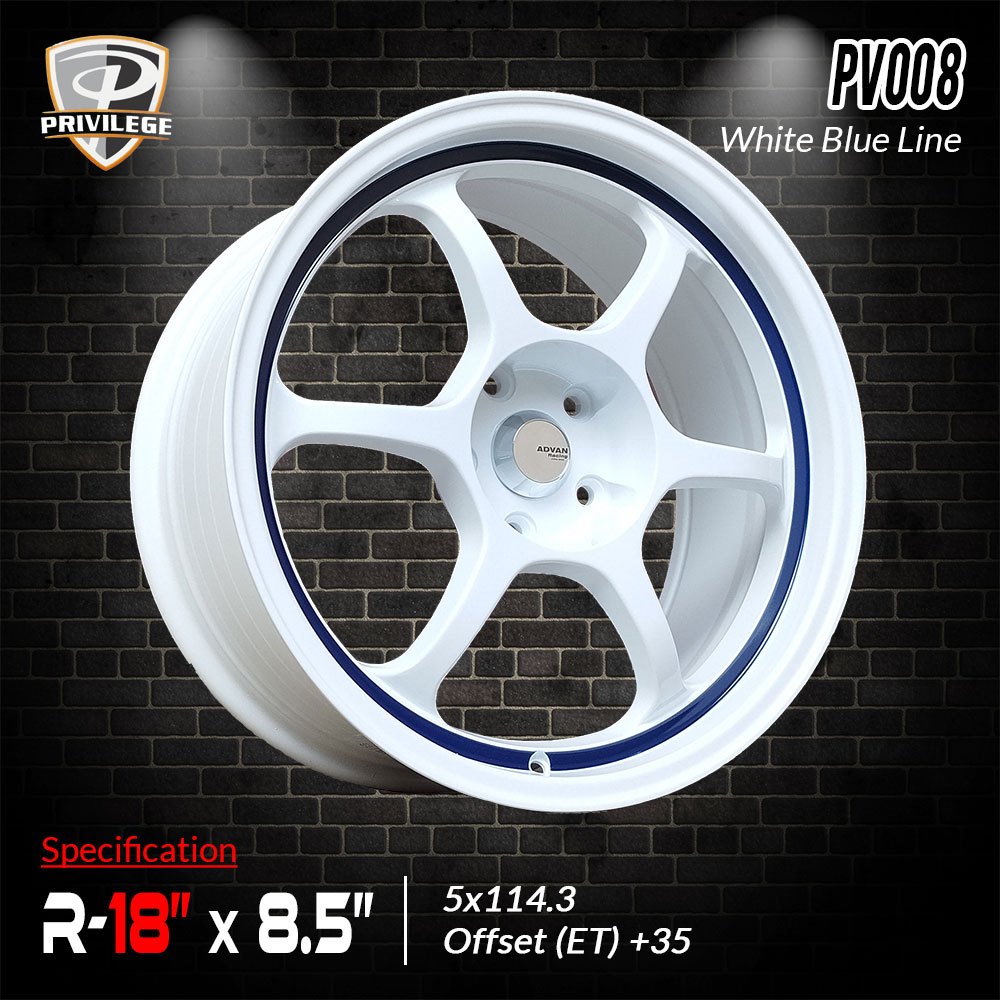 Velg Mobil Racing Palang 6 R18 Ring 18 5x114.3 White Blue Line (6024X)