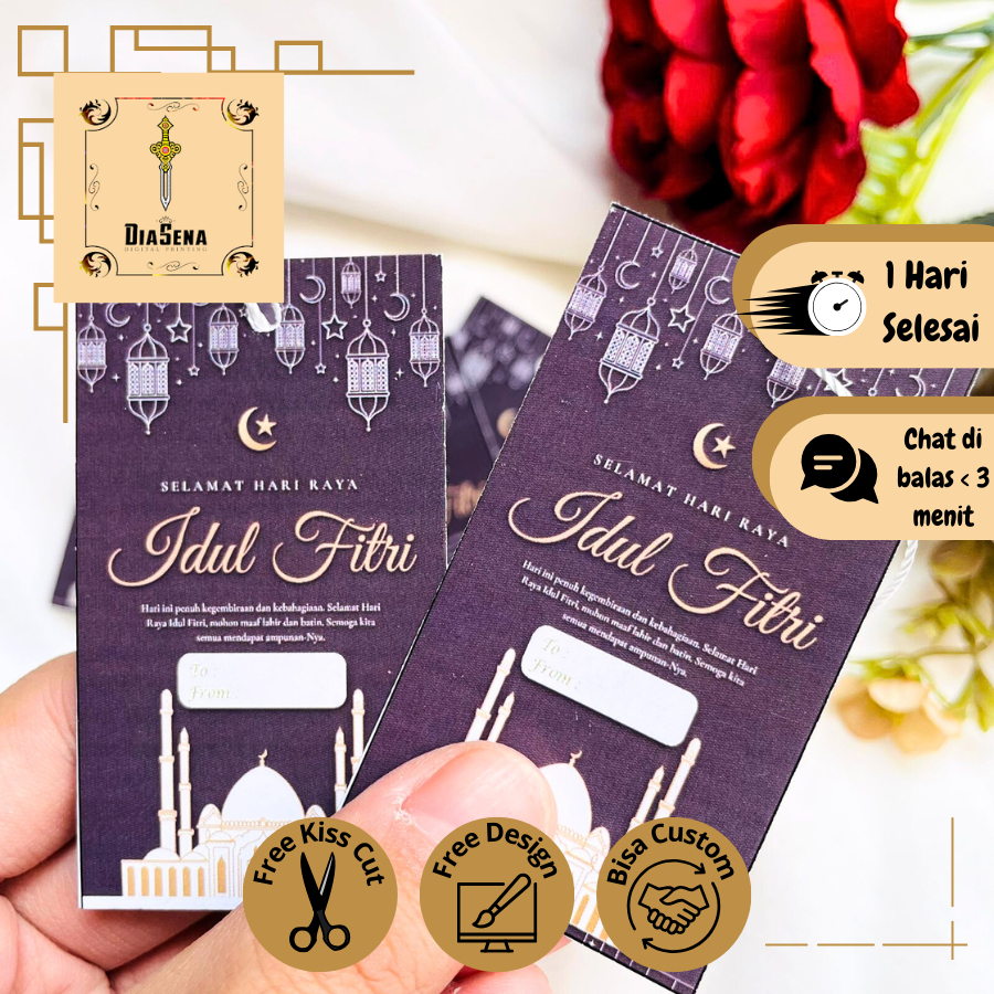 Kartu Ucapan Selamat Hari Raya Idul Fitri Custom Tulisan Hangtag Hampers Lebaran Eid Mubarak Murah
