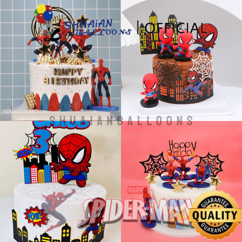 Cake Topper Dekorasi Spiderman Mini Hiasan Kue Ulang Tahun Tema Superhero Karakter Spiderman