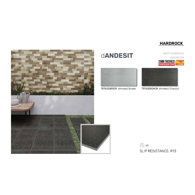 Roman Granit dAndesit 60x30 structure surface matt lantai granit untuk outdoor garasi taman carport 