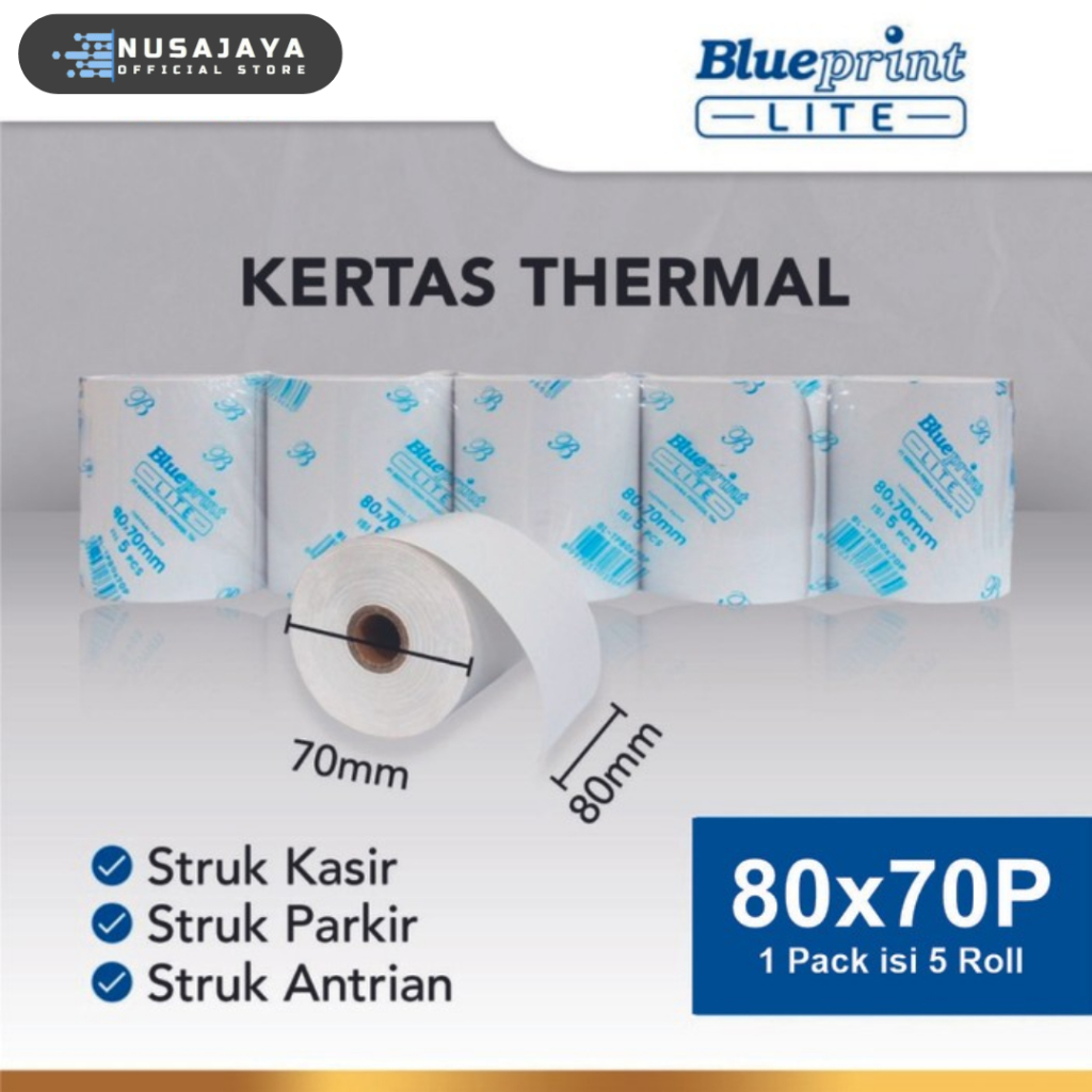 

BLUEPRINT KERTAS THERMAL KASIR LITE 80x70 mm, 80 x 70 mm isi 5 roll