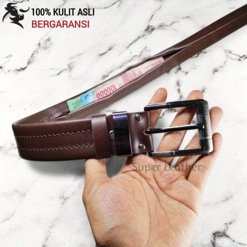 Sabuk Pria/Ikat Pinggang Pria 100% Original Kulit Asli Garut Resleting Premium