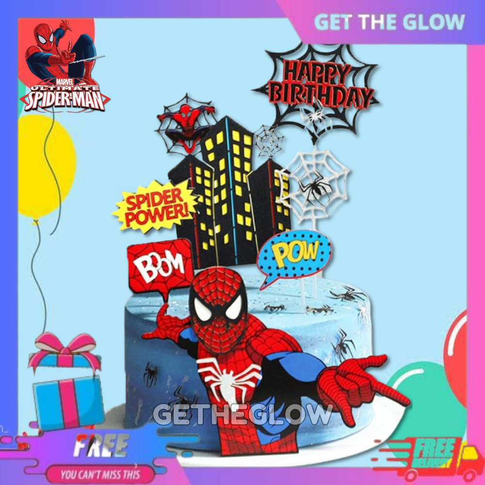 7Pcs Cake Topper Spiderman Dekorasi Hiasan Kue Ulang Tahun Tema Superhero Karakter Spiderman