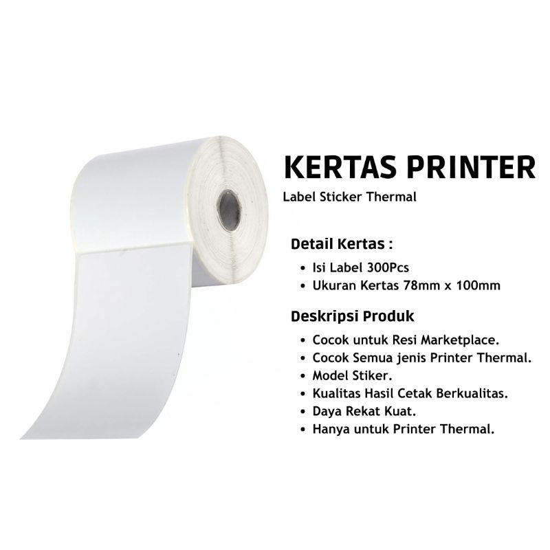 

Kertas Sticker Label Resi Thermal 78x100 mm - 300 lembar/roll