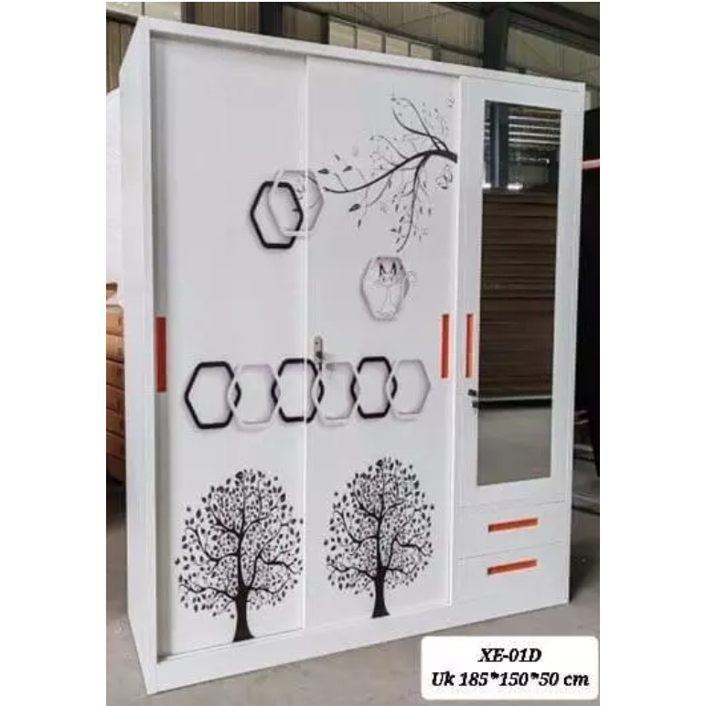 Lemari Baju Sliding Besi 3 pintu XE-A25 - - Lemari Baju Sliding - Almari Baju sliding - Lemari baju 