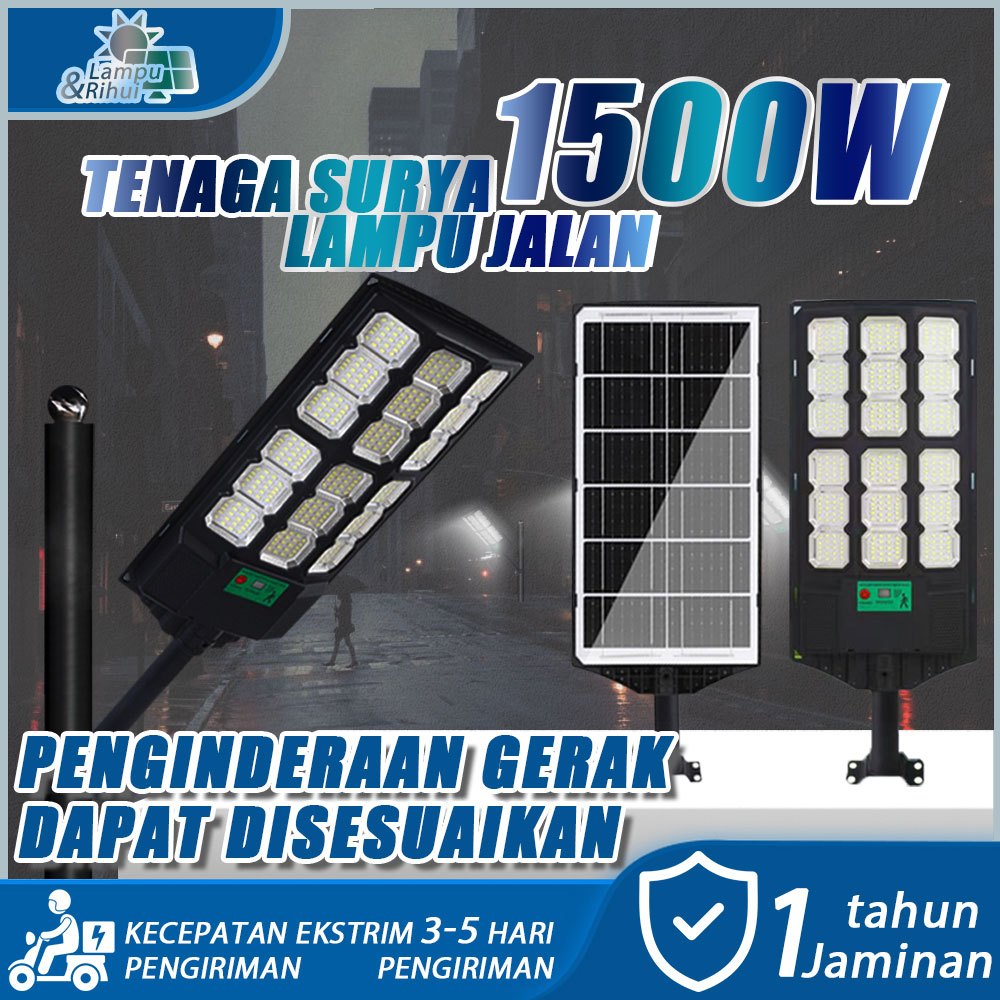 【Garansi 1 Tahun】Lampu Sel Surya 1500W, Lampu Jalan LED Tenaga Surya, Lampu Surya Luar Ruangan Tahan