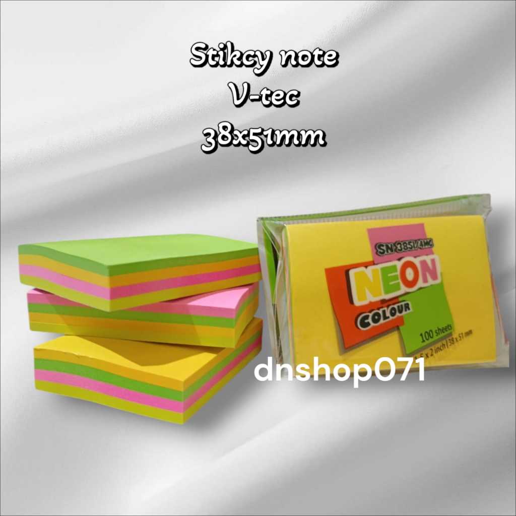 

Memo Stick Note V-TEC NEON 4 Warna SN3851/4MC Sticky Notes Kertas Memo Tempel Simpel Kecil