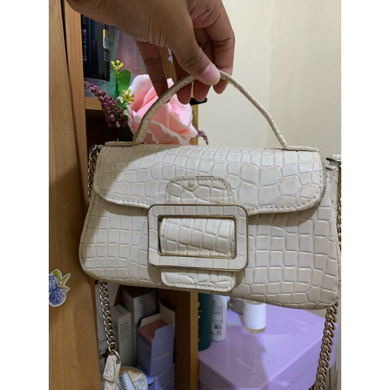 Zara Bag kulit croco krem