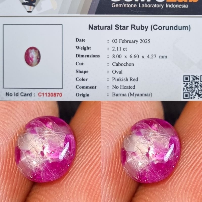 Natural Star Ruby No Heated 2.11Crt Burma Myanmar