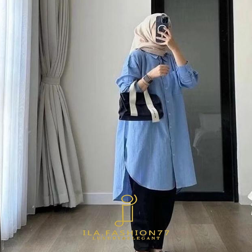 Tunik polos wanit muslim katun poplin premium ld 130 oversize Becca long tunic By Ilafashion77