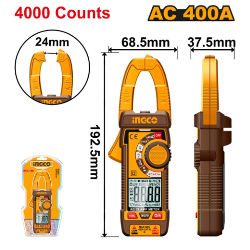 Ingco DCM62001 Meteran Digital LCD Clamp Meter Tang Ampere Jepit Multimeter Pengukur Arus Listrik 0-