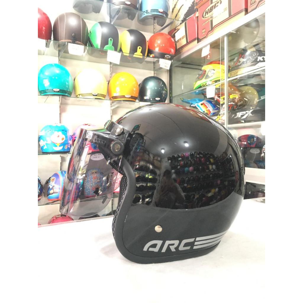ARC Aizo Helm Half Face Hitam Glossy Kaca Bogo Original Standar Keamanan SNI COD PackingKardusBubble