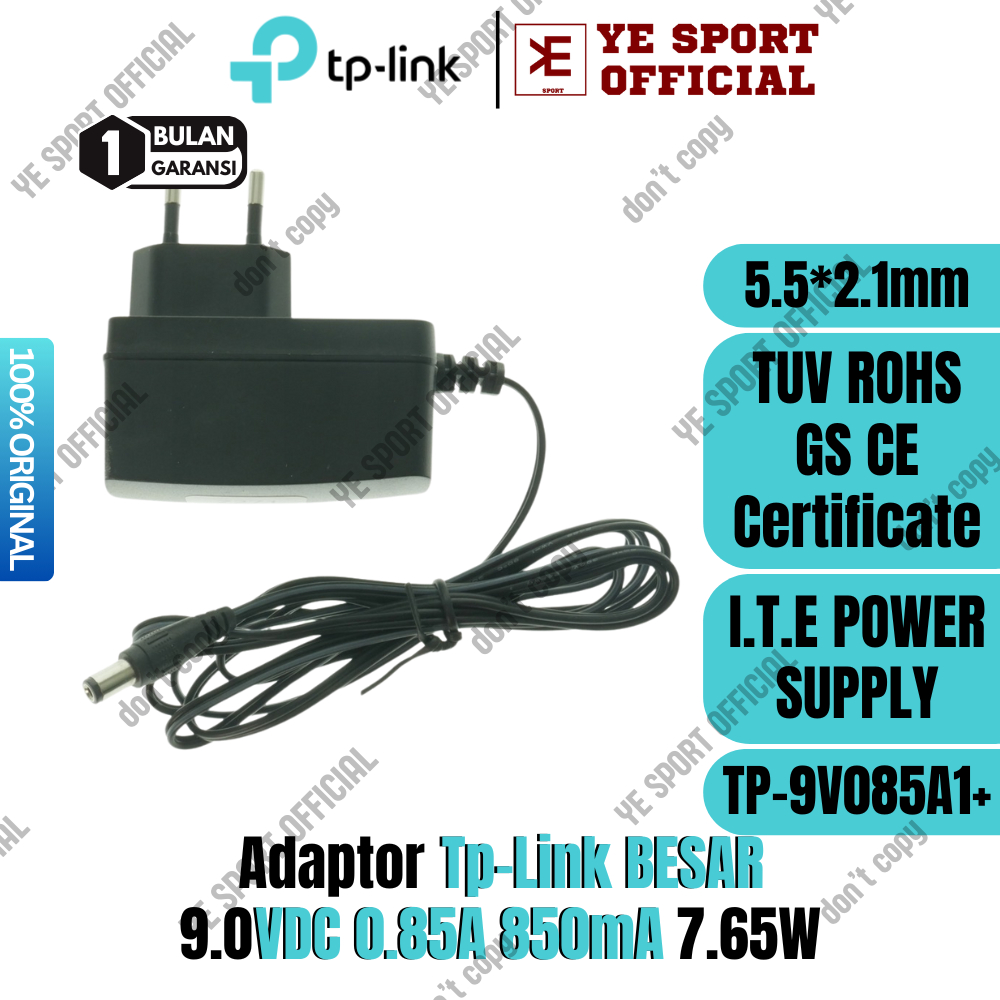 ADAPTOR TPLINK 9V 9.0V 0.85A 850mA 7.65W ORIGINAL TP LINK DEBOSS A0044