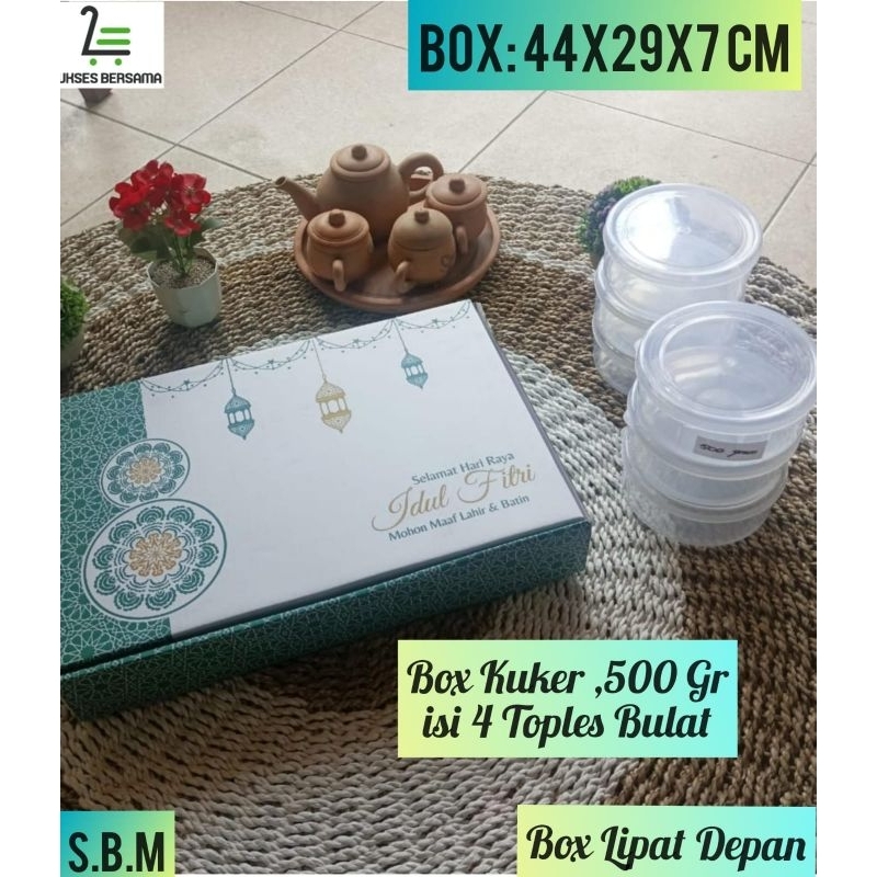 

Box 44X29X7 cm(KUKER 500 GR ISI 6 TOPLES BULAT)/Kue Kering/hampers/Idulfitri/parcel/Lebaran/Kardus/Packing