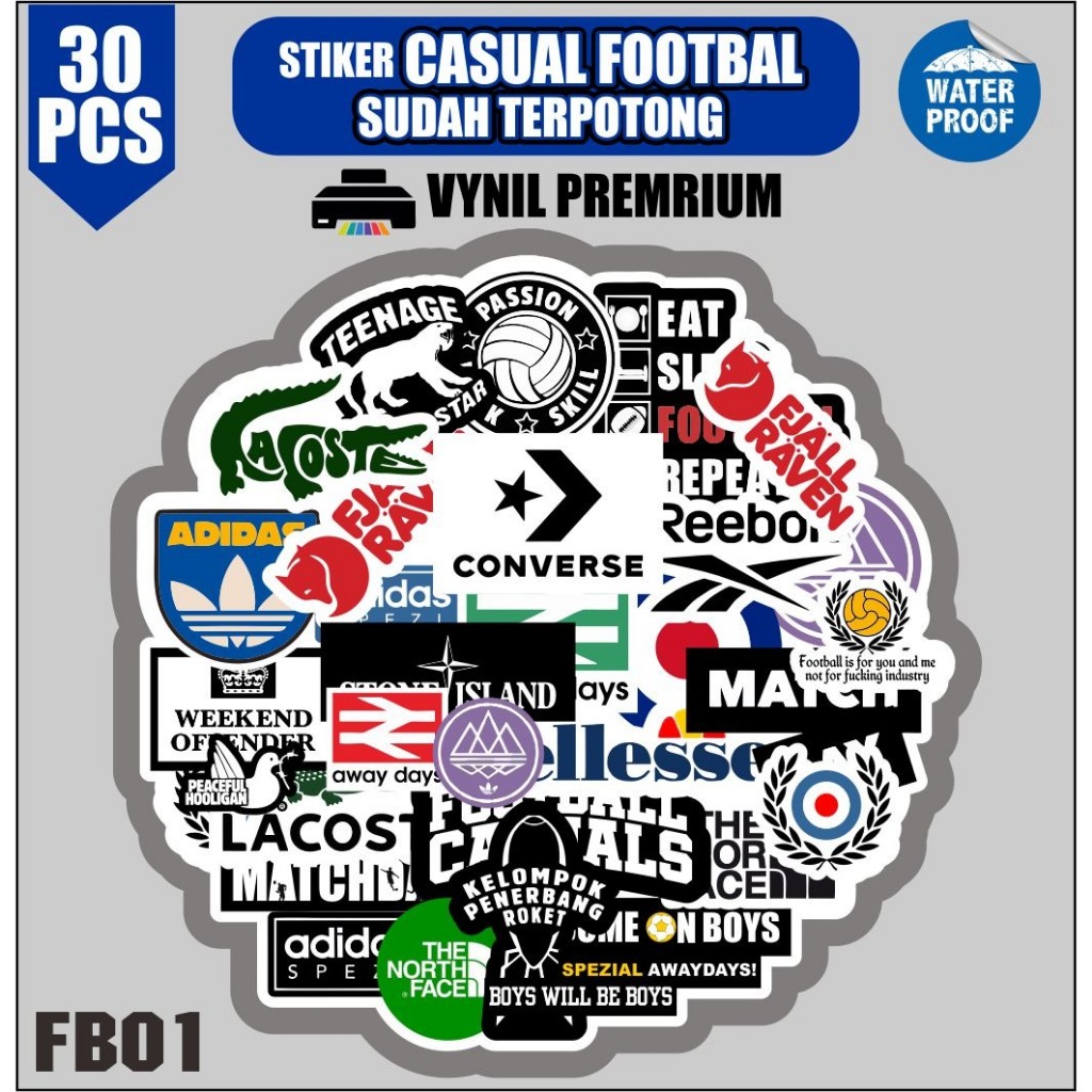 

Stiker Casual Football Sudah Terpotong Vynil Waterproof FB01 isi 30pcs