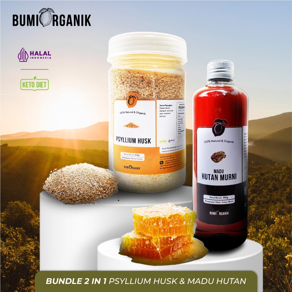 PAKET OBAT HERBAL KOLESTEROL, DIARE, MENGATASI SEMBELIT & DIET DENGAN PSYLLIUM HUSK + MADU BUMI ORGA