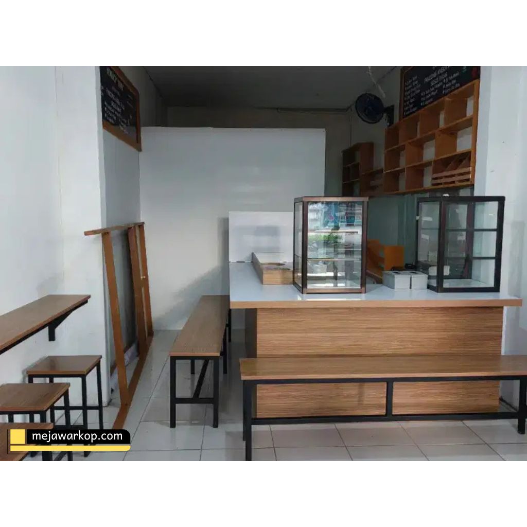Meja Warkop Satu Set Murah //O877_8380~2268/ 1 Set Meja Kursi Warkop Leter L Minimalis