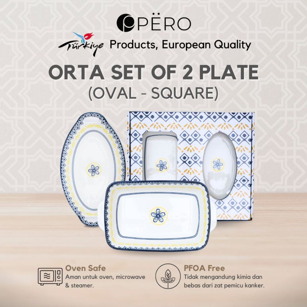 Pero Hampers Set Of 2 Oval & Square Serving Plate / Pero Hampers Lebaran Set Piring Porcelain / Piri