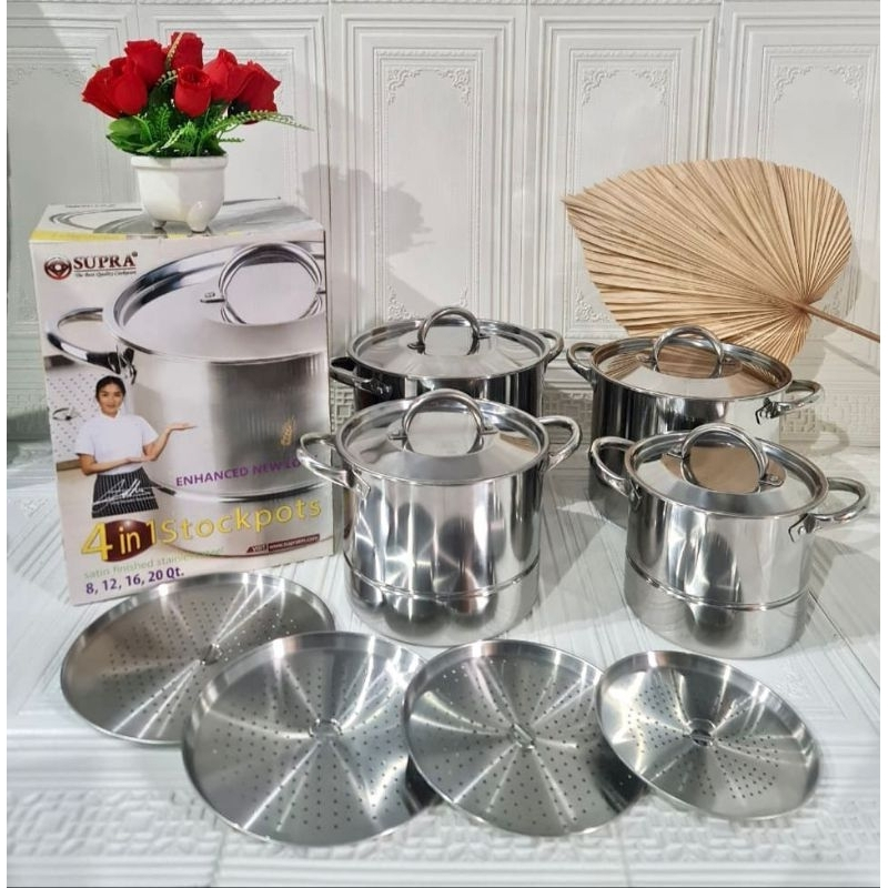 SUPRA Stockpot 4in1 + Steamer / Panci Kukusan Set 4 (8/12/16/20 Qt)