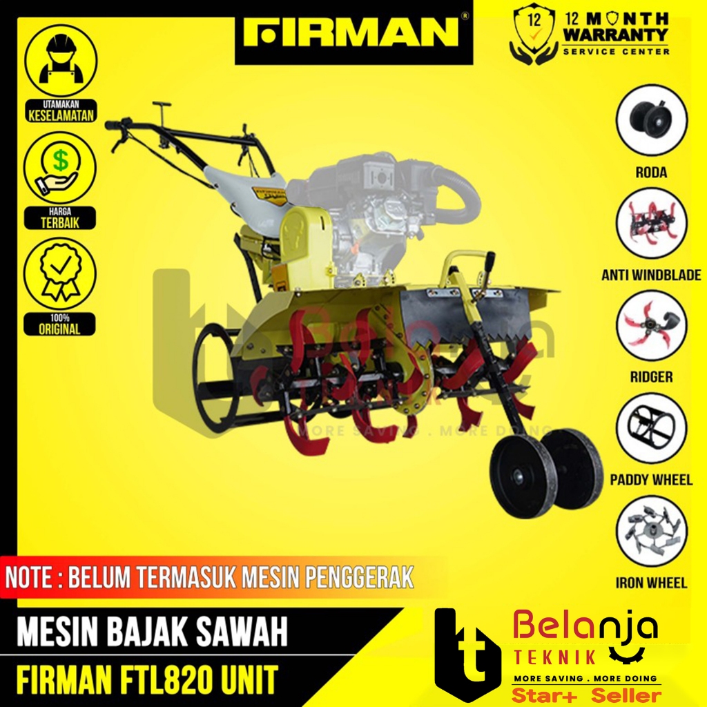 Firman Mesin Bajak Sawah Basah Kering Cultivator Tiller FTL 820 FTL820 Unit Only