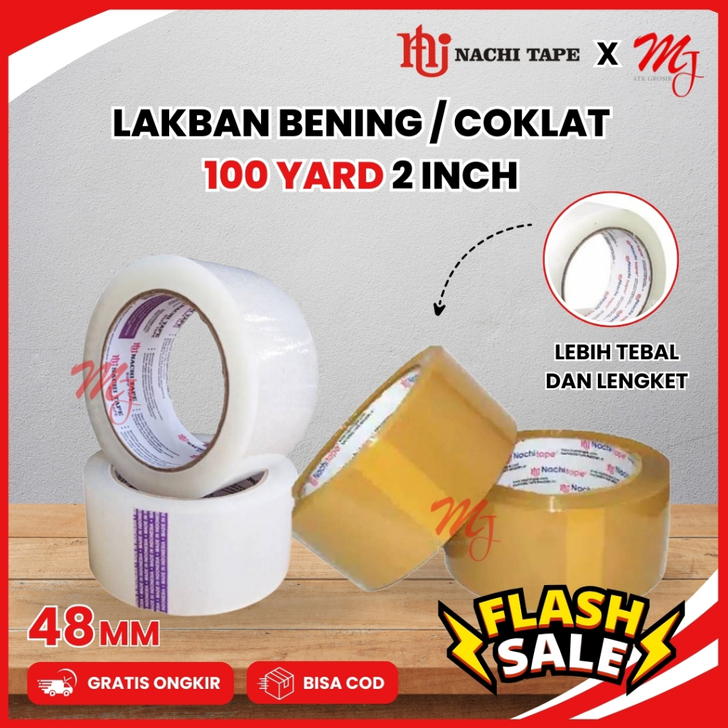 

Isolasi OPP lakban Selotip Bening Transparant Besar Nachi 2 inch 100 yard