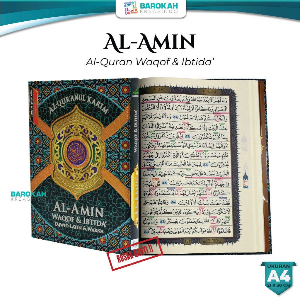Al Quran Al Amin Waqof & Ibtida Tajwid Warna A4 Alquran Non Terjemah Ukuran Besar Khat Utsmani