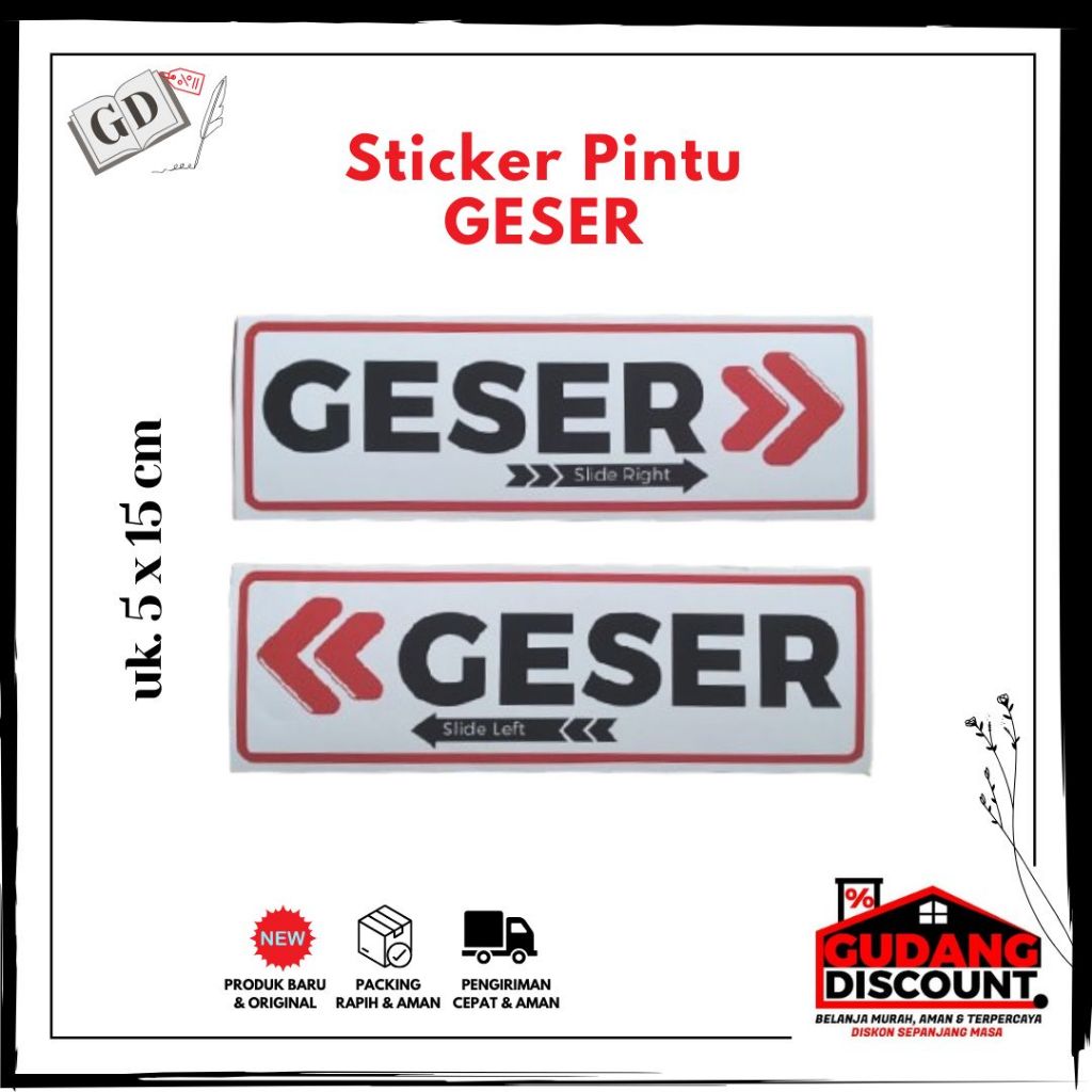 

GD/Sticker Label Geser Slide Right / Left Vertikal Stiker Vinyl Pintu Geser Kiri Kanan 5 x 15.5 cm, Satu Pasang
