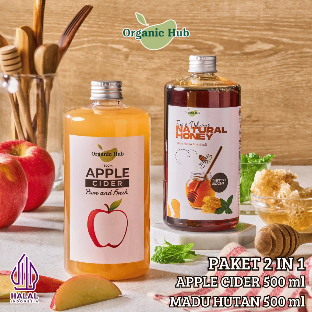 

Organic Hub Paket 2in1 Madu Hutan Murni Organik 500 ML Cuka Apel Original Apple Cider With Mother