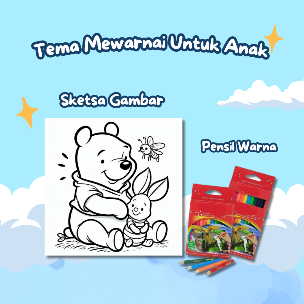 

Kertas Gambar Mewarnai Untuk Anak TK & Paud Tema : Winnie The Pooh Isi 20 Lembar Mewarnai