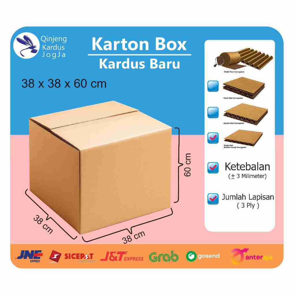 

Karton Box / Kardus baru 38 x 38 x 60, Tebal -+ 3mm