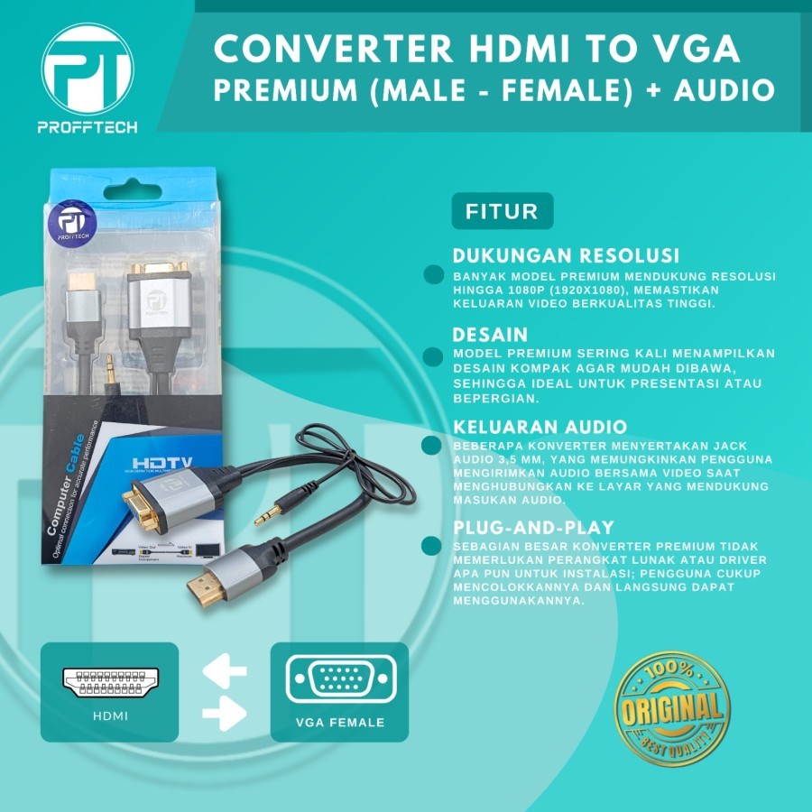 PROFFTECH - Converter Hdmi To Vga + Audio Platinum
