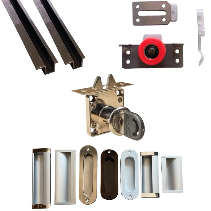 Set Rel Lemari Sliding Model Tanam 75 2 Pintu , Rel Lemari Geser Lengkap Dengan Roda Kunci Handle
