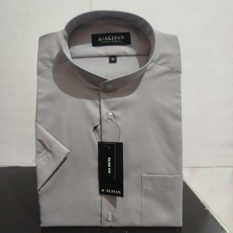 Lengan Pendek Slimfit ALISAN Dobby Koko Abu1 Krah Shanghai