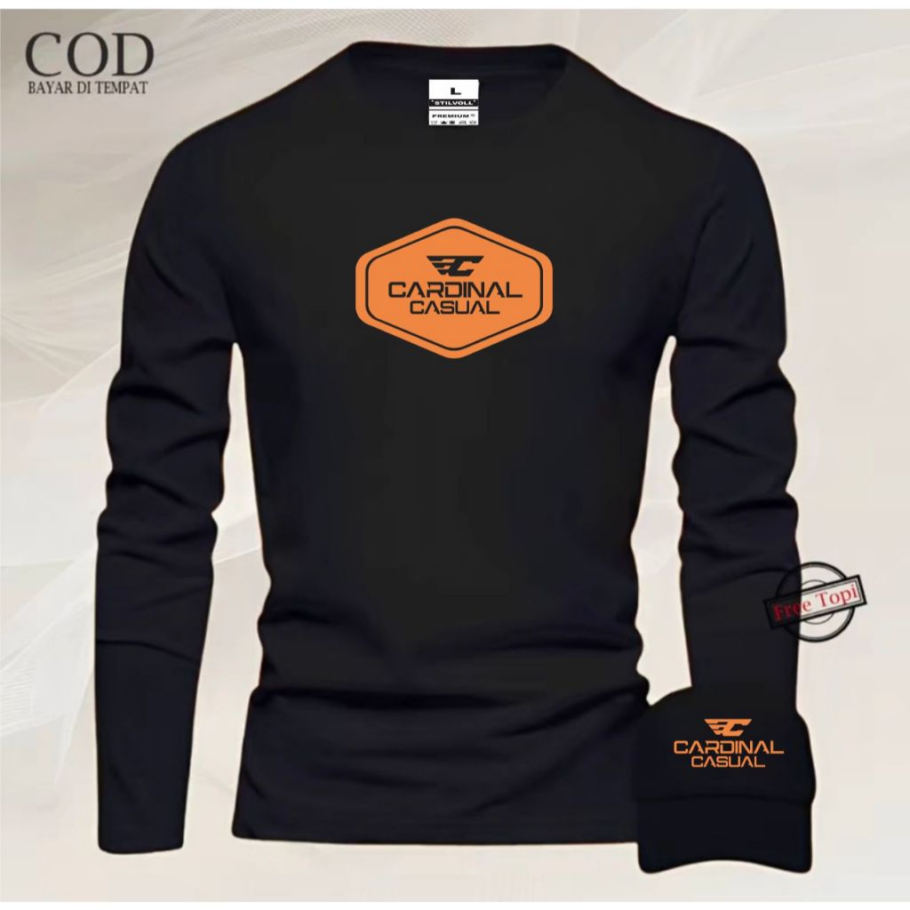 Bonus Topi.... Promo Kaos Lengan Panjang Keren Cardinal Casual Terbaru Text Oren / Kaos Lengan Panja