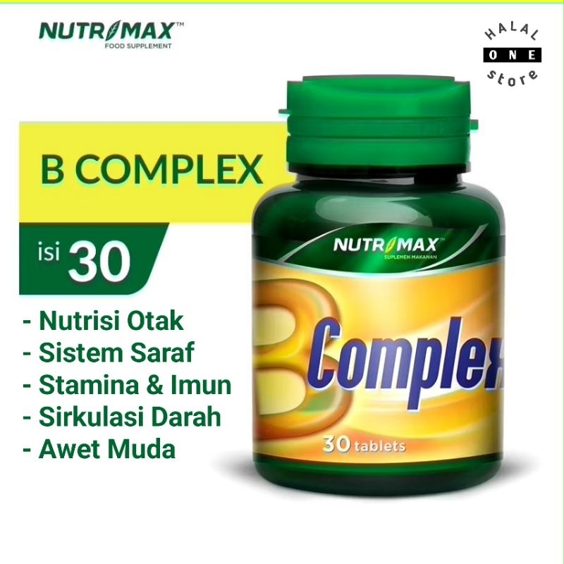 Nutrimax Vitamin B Complex isi 30 tablet untuk Saraf, Pencernaan, Imun, Stamina, Otot, Darah, Hati, 