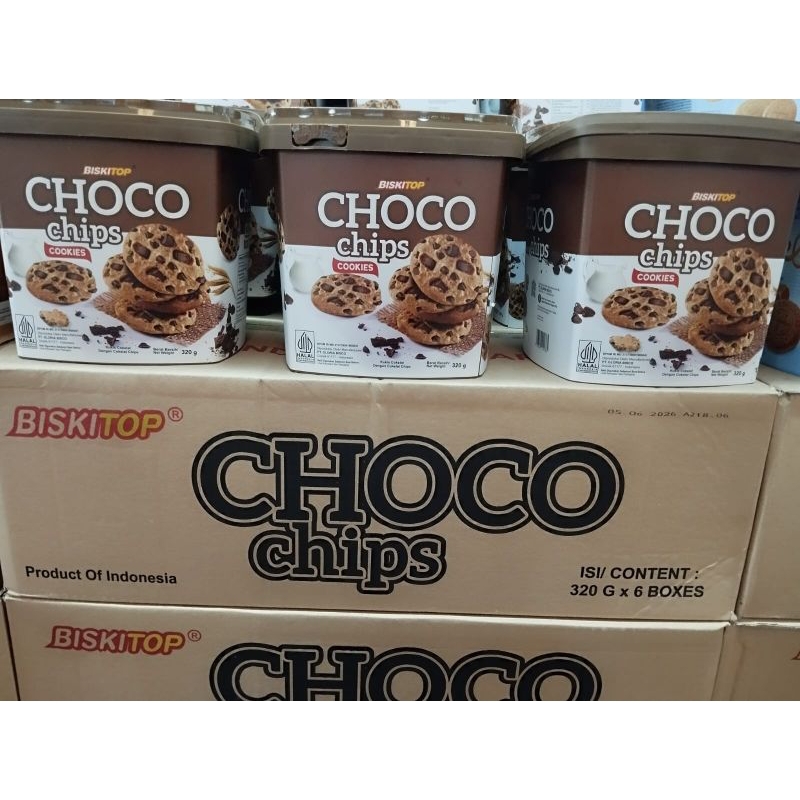 

[ Expt 2026 ] BISKITOP Choco chips Cookies 320Gr// Kemasan timba // 1 ktn isi 6