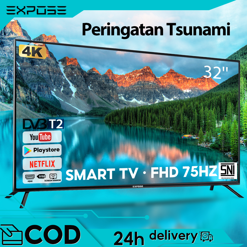 Smart TV 32 Inch Android TV FHD 4K Screen LED TV 43 Inch Digital Smart TV DVB-T2 Peringatan Tsunami