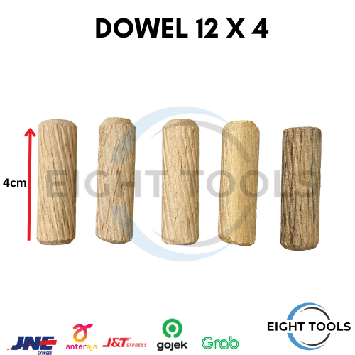 Dowel kayu ukuran 12 mm x 4 cm isi 100 pcs | Dowel Mahoni | Dowel 12mm